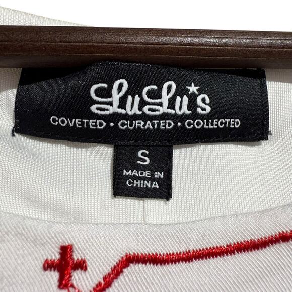 Lulu's Crush-Worthy Ivory Embroidered Babydoll Dress with red - Small - Picture 4 of 11